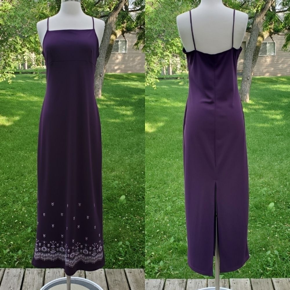 Vintage 90s y2k Plum Royal Purple Glitter Henna Empire Waist Sexy Slip Dress‎ Md